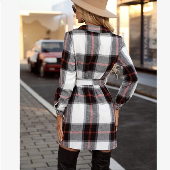 Cozy Plaid Button Up Belted Shirt Dress - Picture 5 of 6